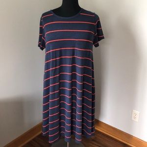 LuLaRoe Carly navy blue/orange stripe dress 3XL